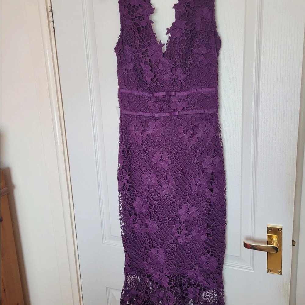 Lipsy Deep Purple Lace Midi Dress